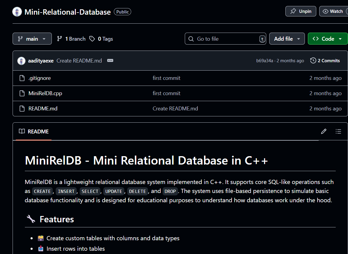 Mini Relational Database